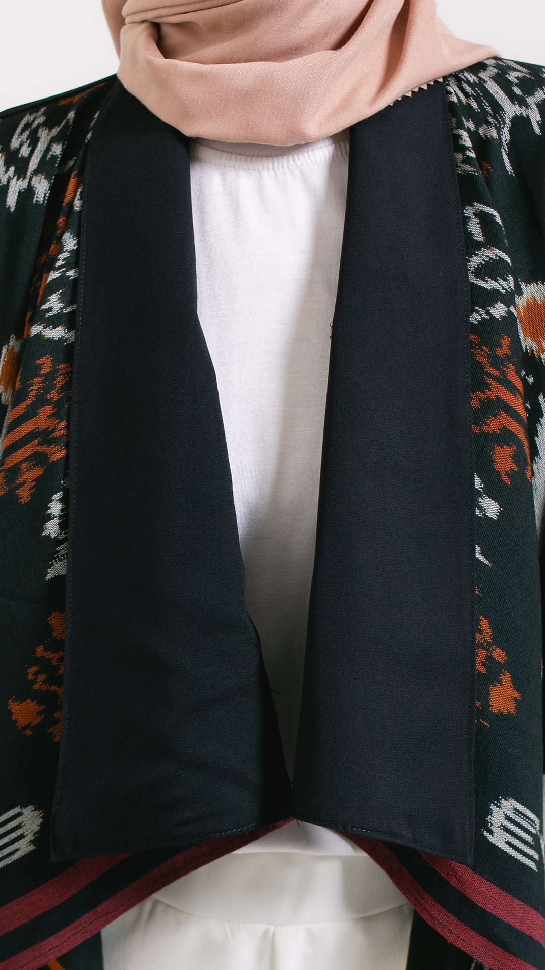 Sevda White Red II Tenun Long Cardigan