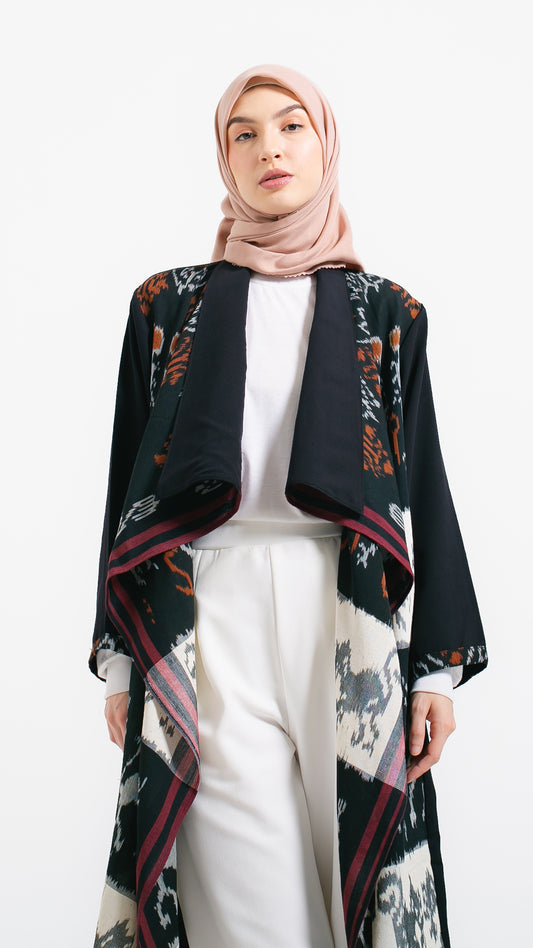 Sevda White Red II Tenun Long Cardigan