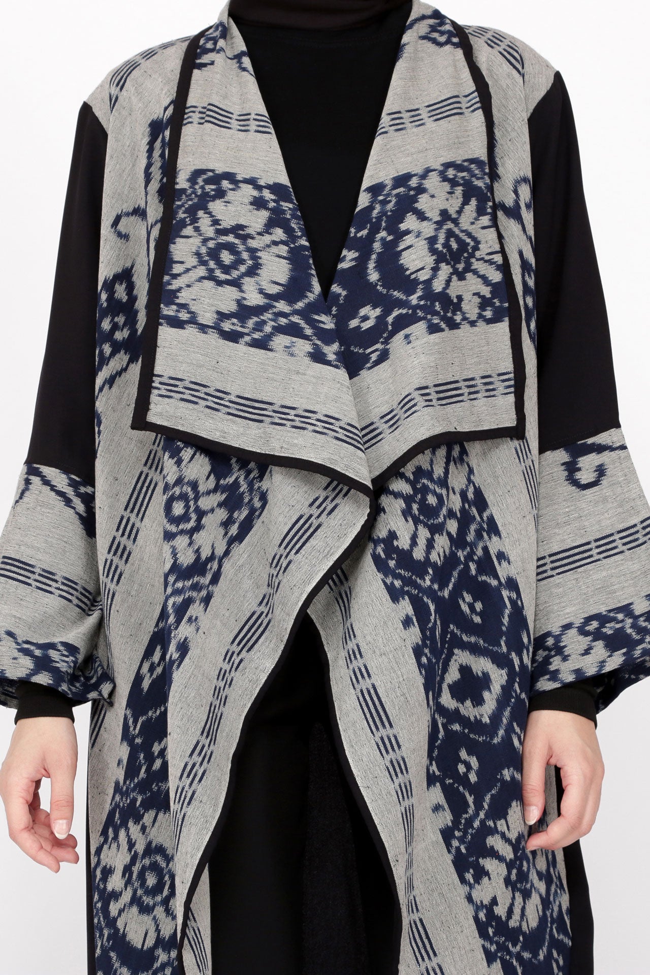 Sevinc Grey Navy Tenun Long Cardigan