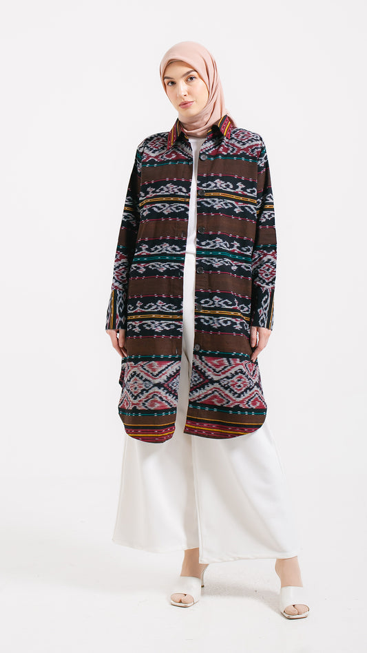 Faiza Brown Tenun Tunic