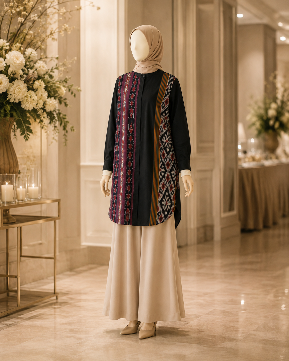 Viera Black Burgundy Oversize Tenun Tunic
