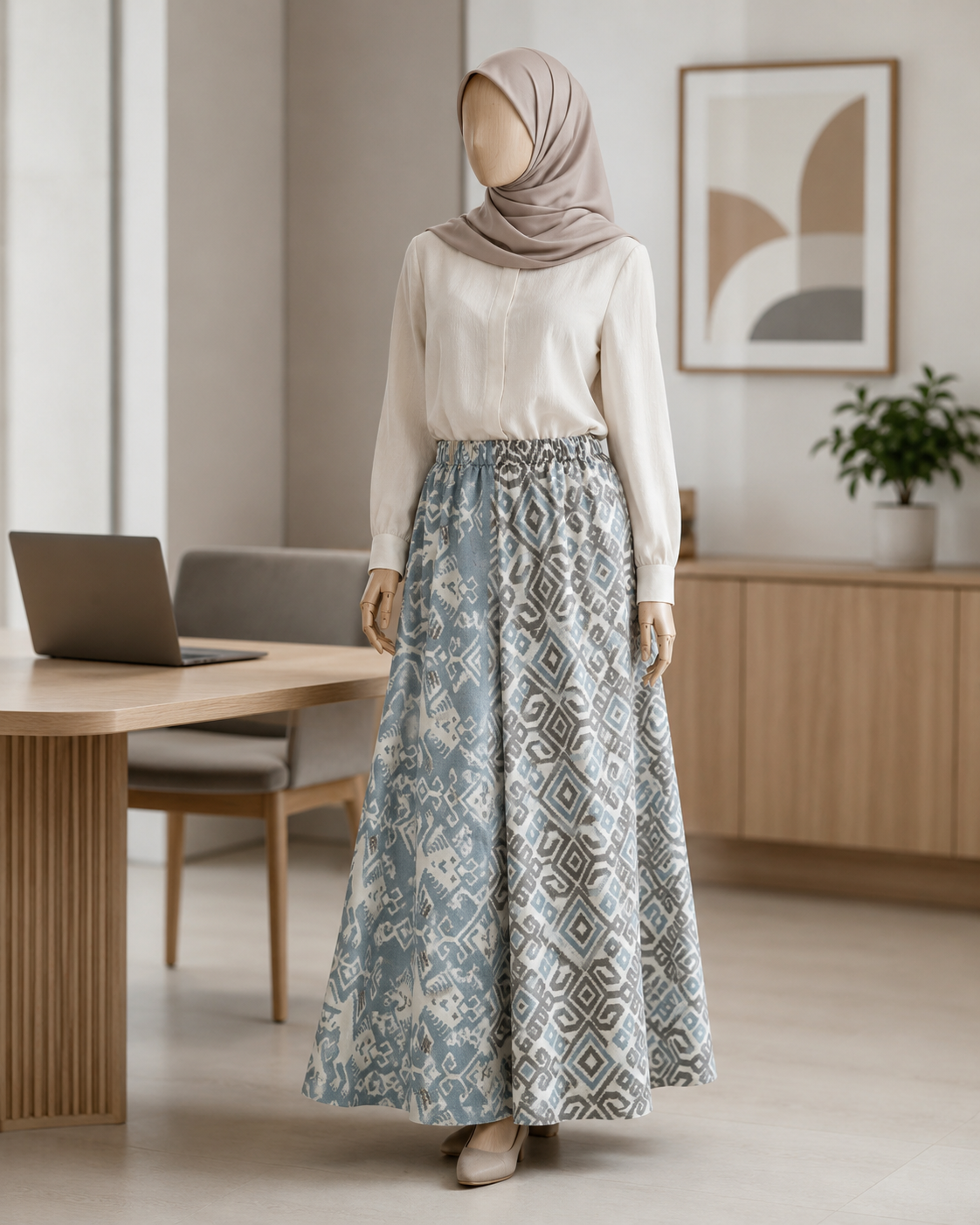 Zulfa Zoa Stone Blue Tenun Skirt