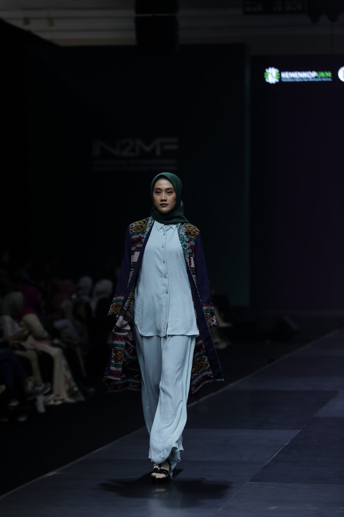 Mujde Green Navy Tenun Set (Long Cardigan, Shirt, Culotte)