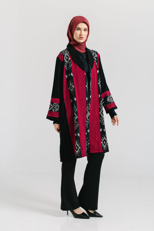 Esma Maroon Tenun Long Cardigan