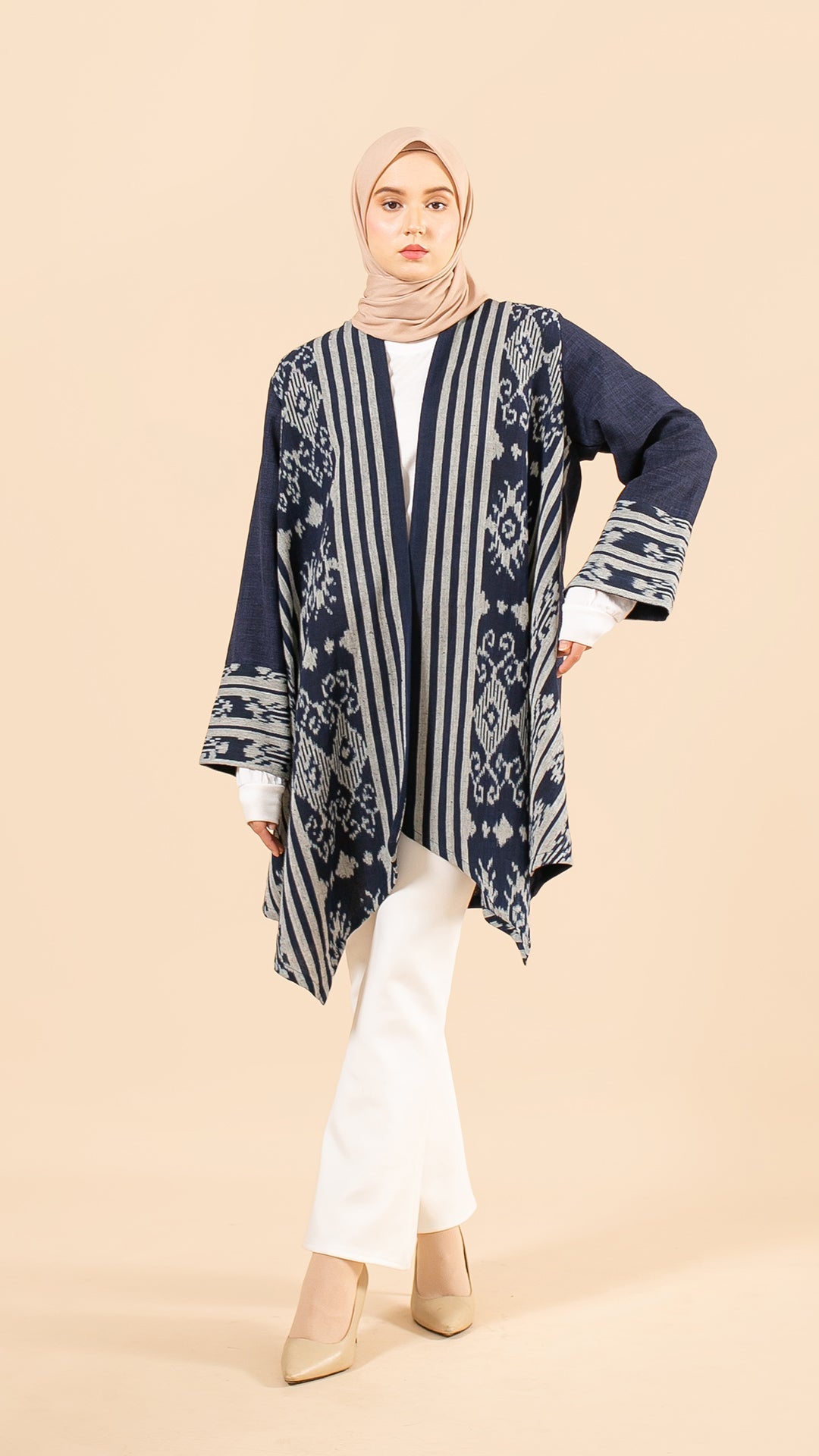 Afita Navy Grey II Tenun Long Cardigan