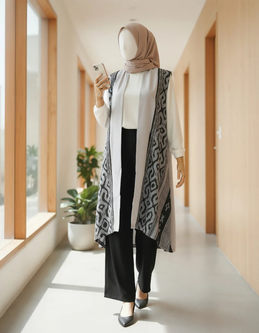 Kila Grey Tenun Long Vest