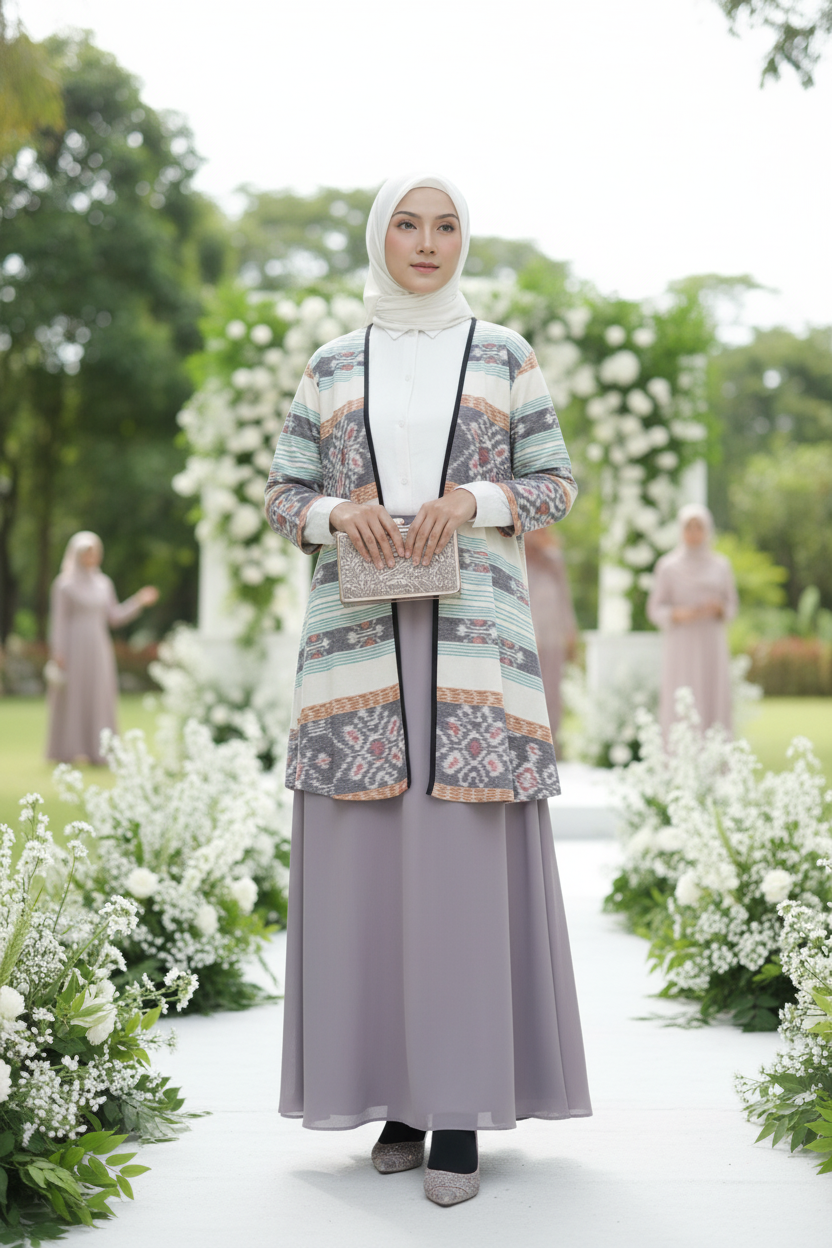Evlin White Mint Tenun Long Cardigan