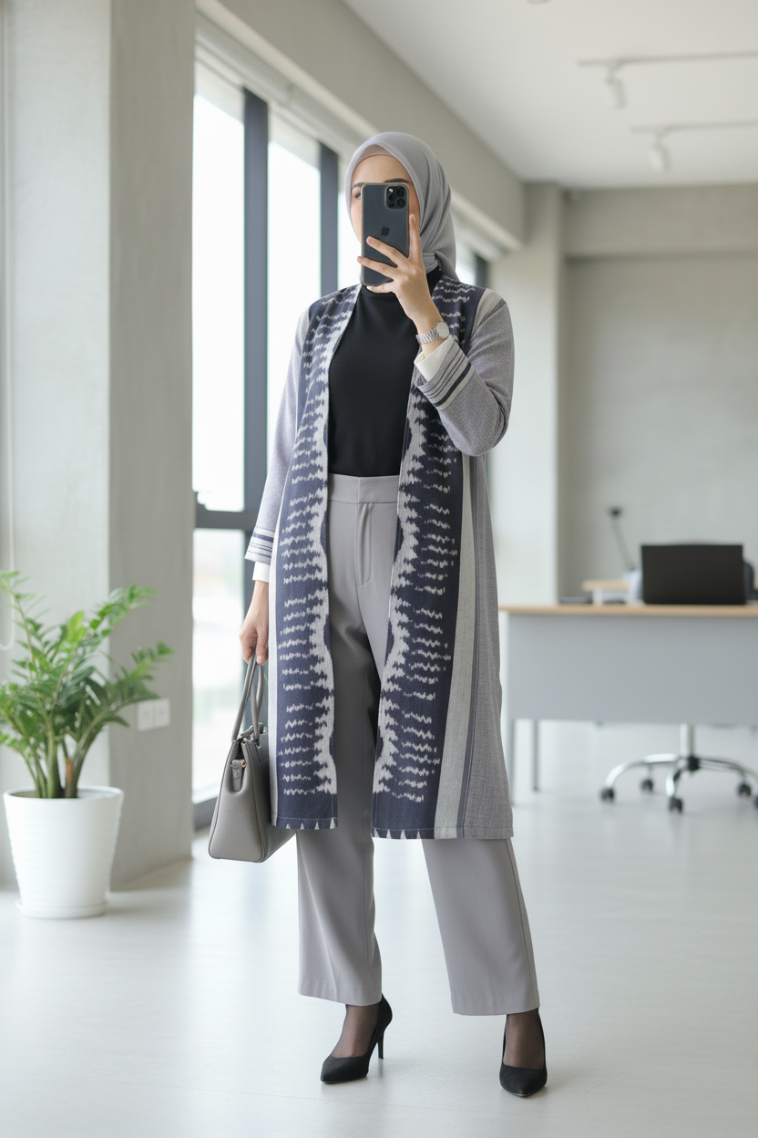 Evara Grey Tenun Long Cardigan