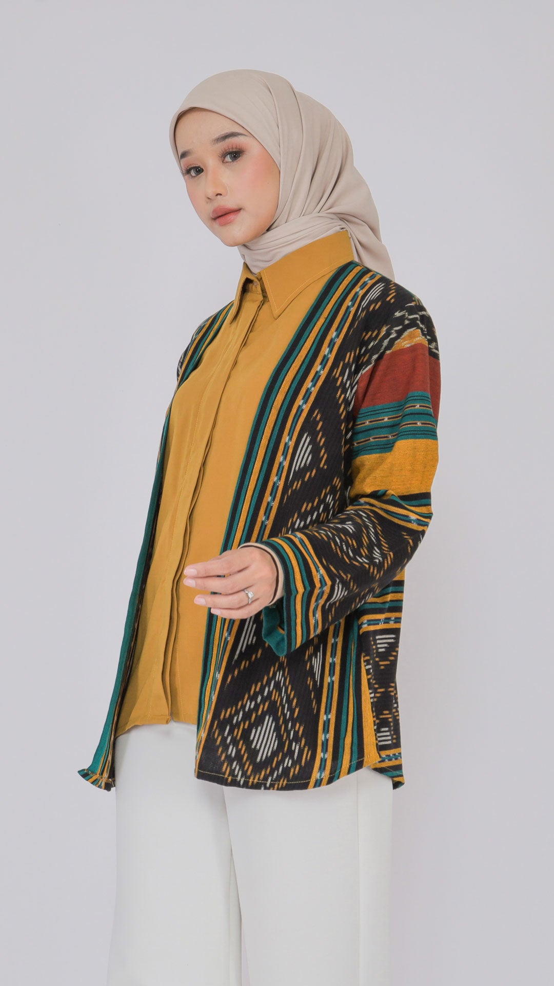Gunseli Mustard Green Tenun Shirt