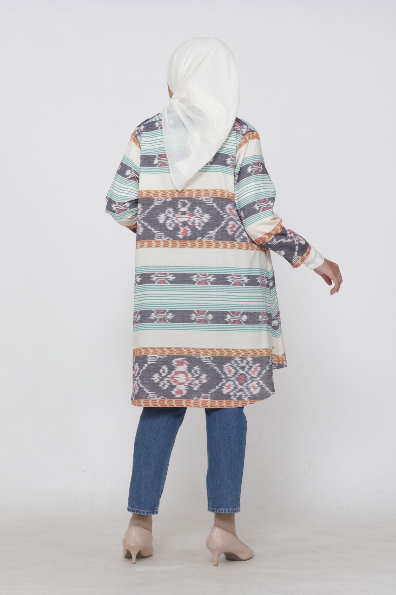 Evlin White Mint Tenun Long Cardigan