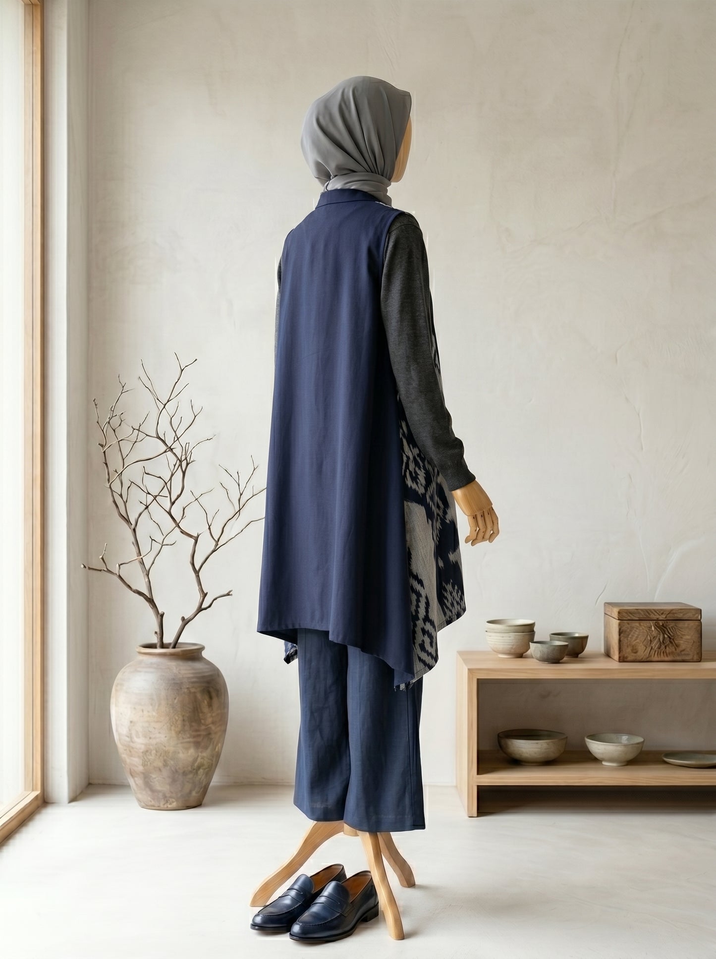 Kila Navy Grey III Tenun Long Vest