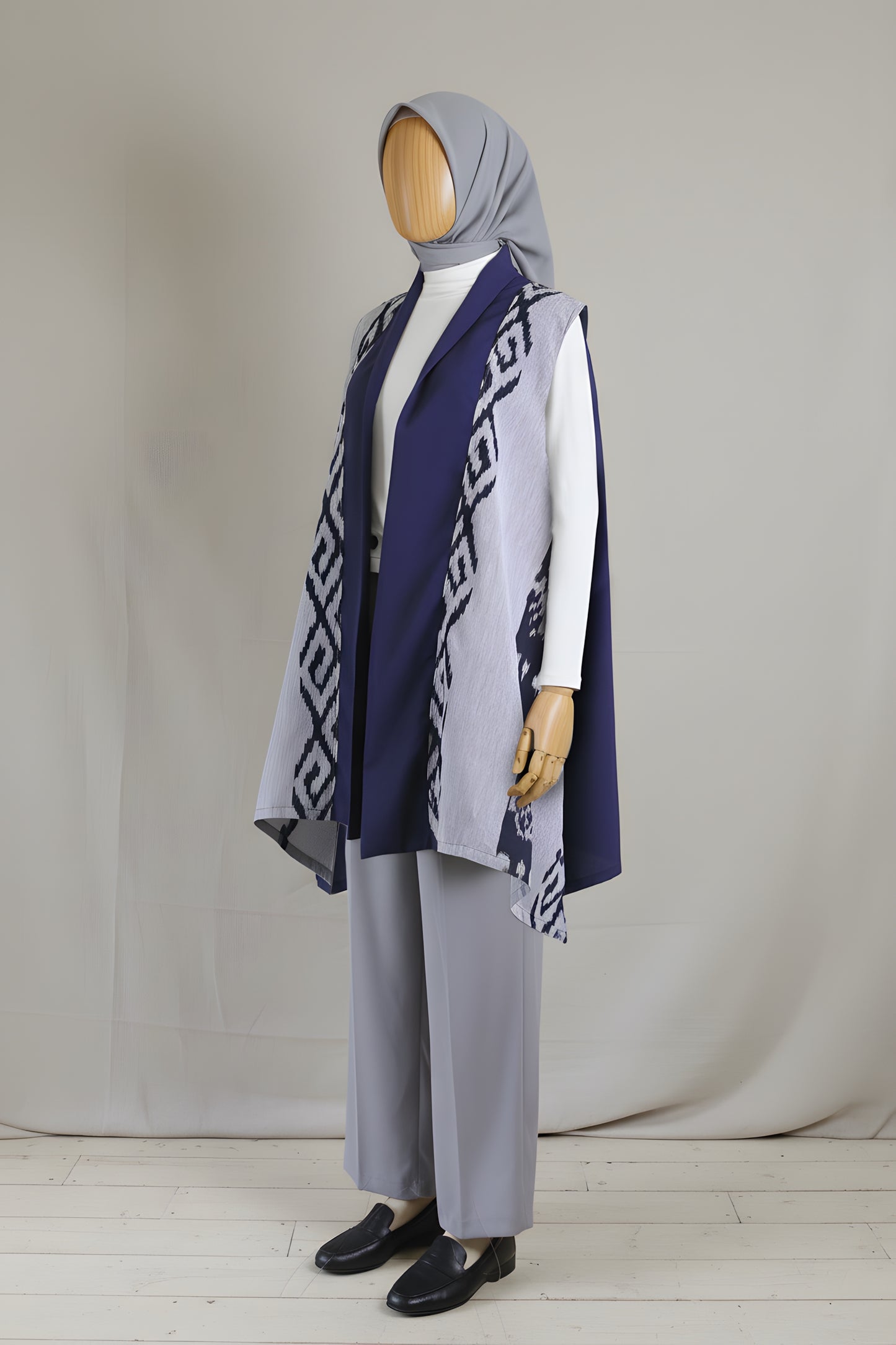 Kayra Navy Grey Tenun Vest