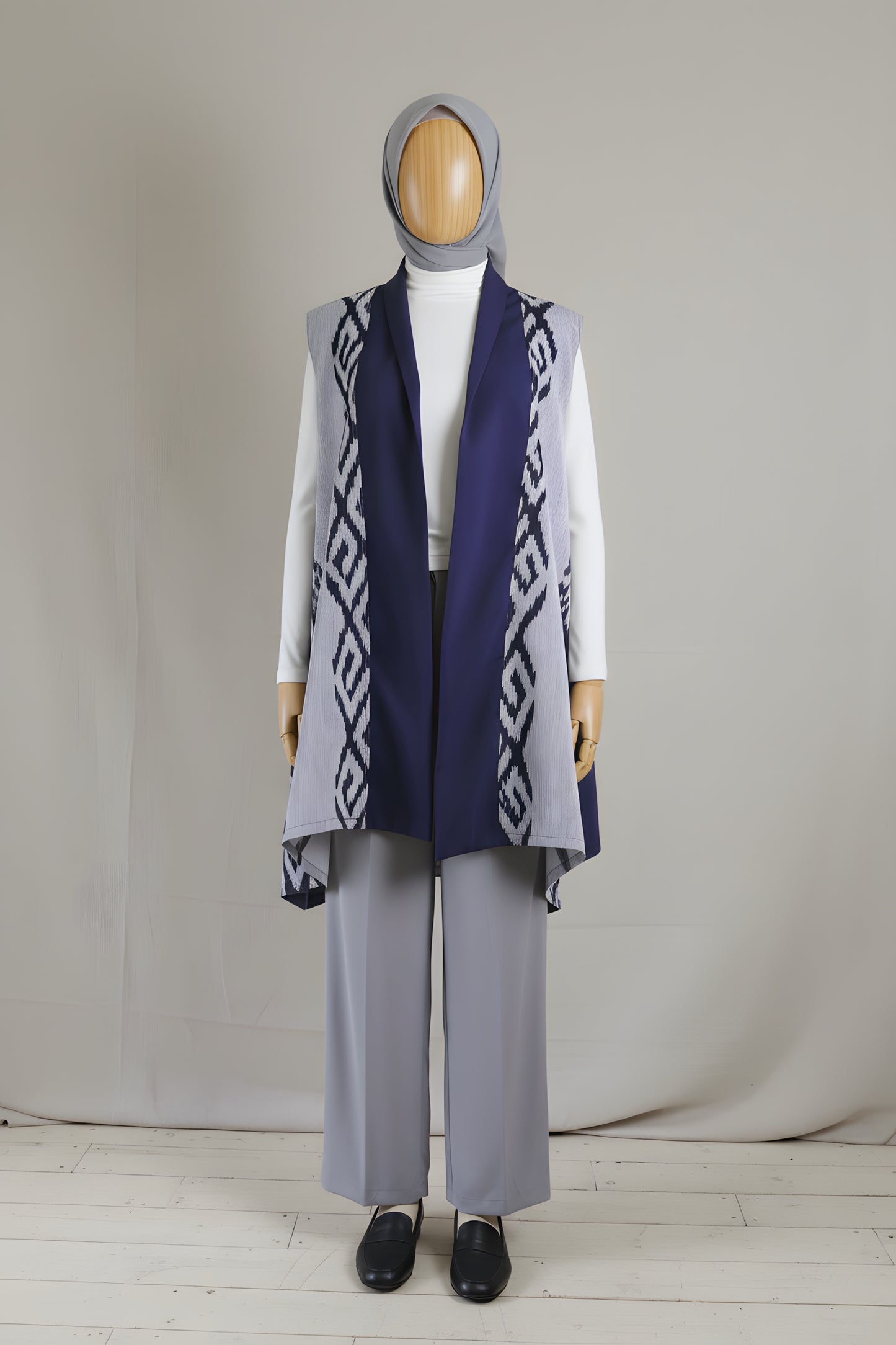 Kayra Navy Grey Tenun Vest