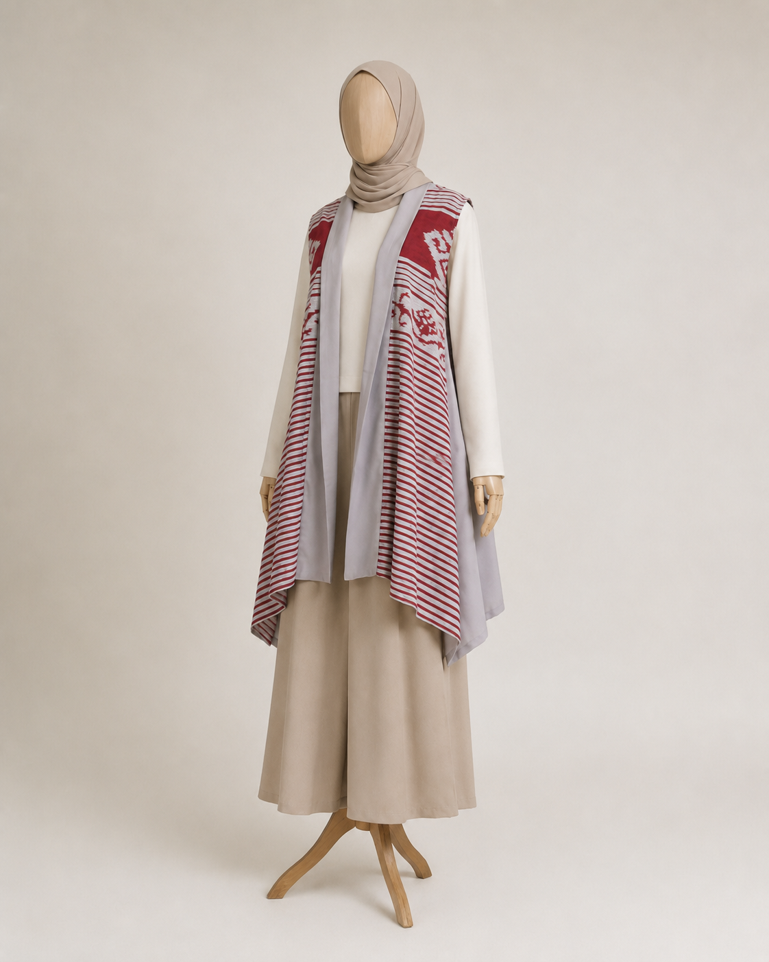 Kila Grey Red Tenun Long Vest