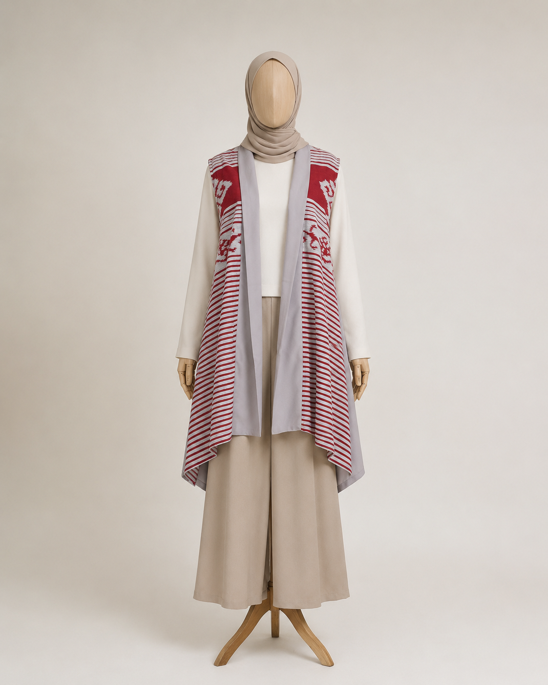 Kila Grey Red Tenun Long Vest