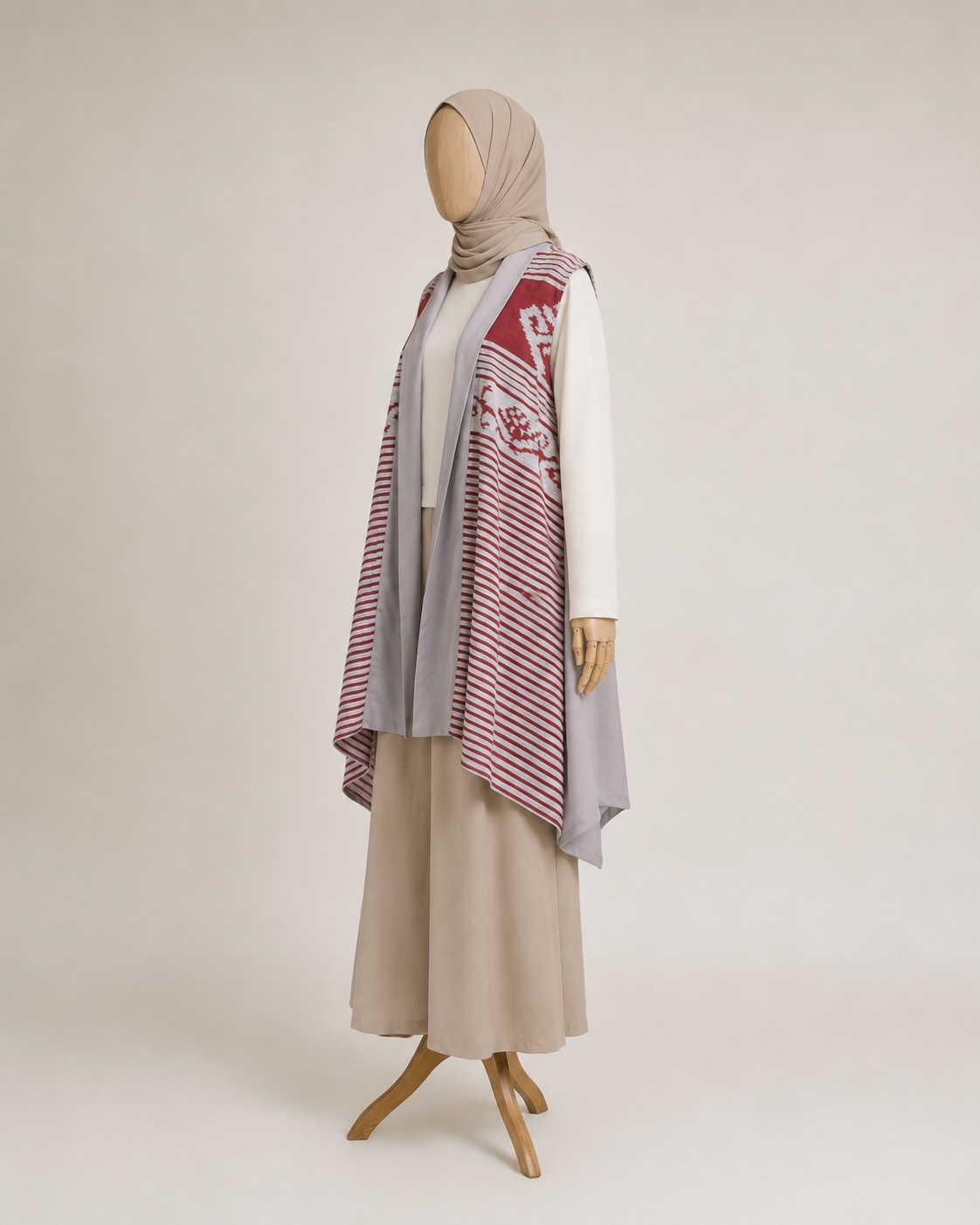 Kila Grey Red Tenun Long Vest