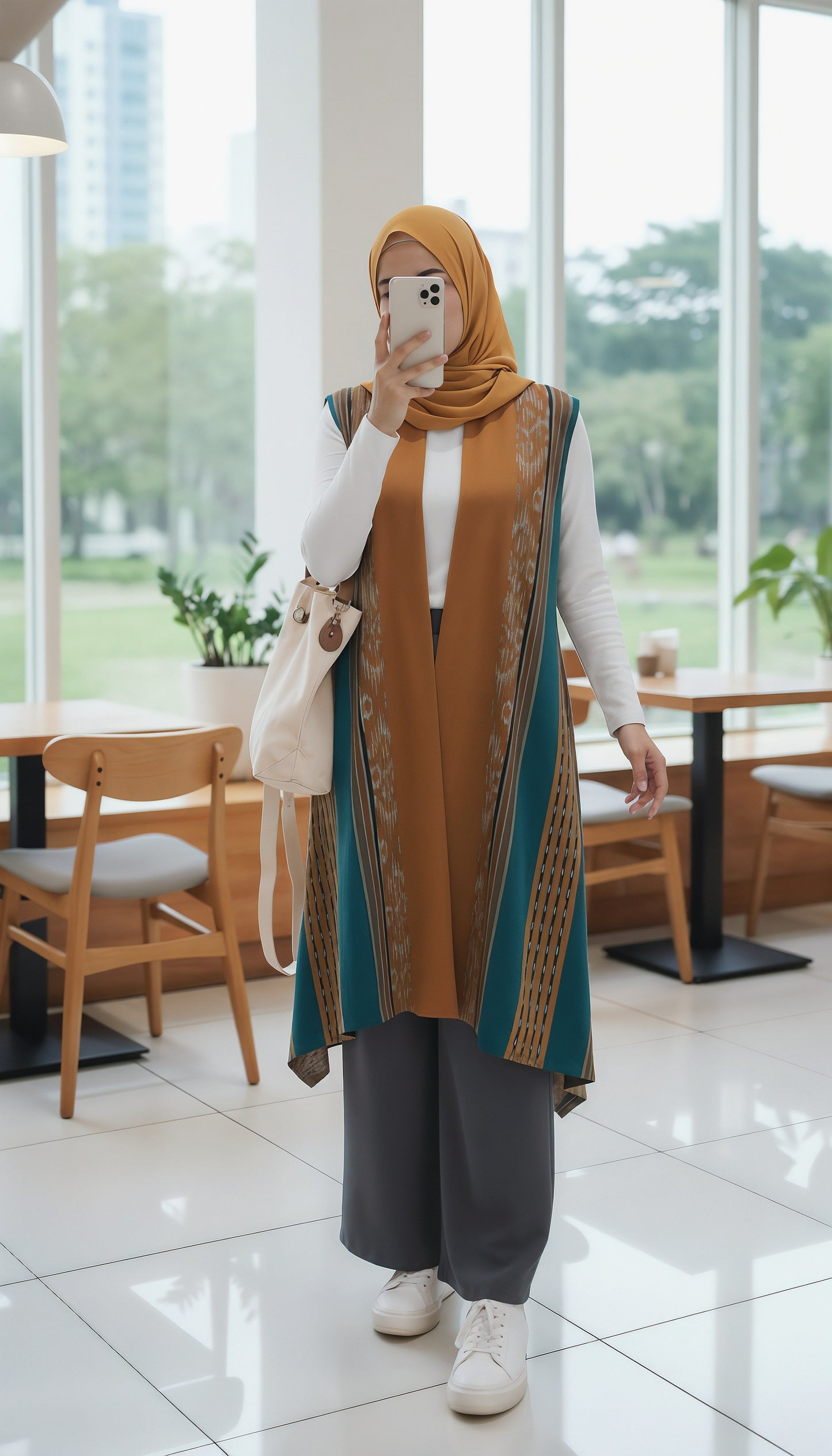 Kila Mustard Teal Tenun Long Vest