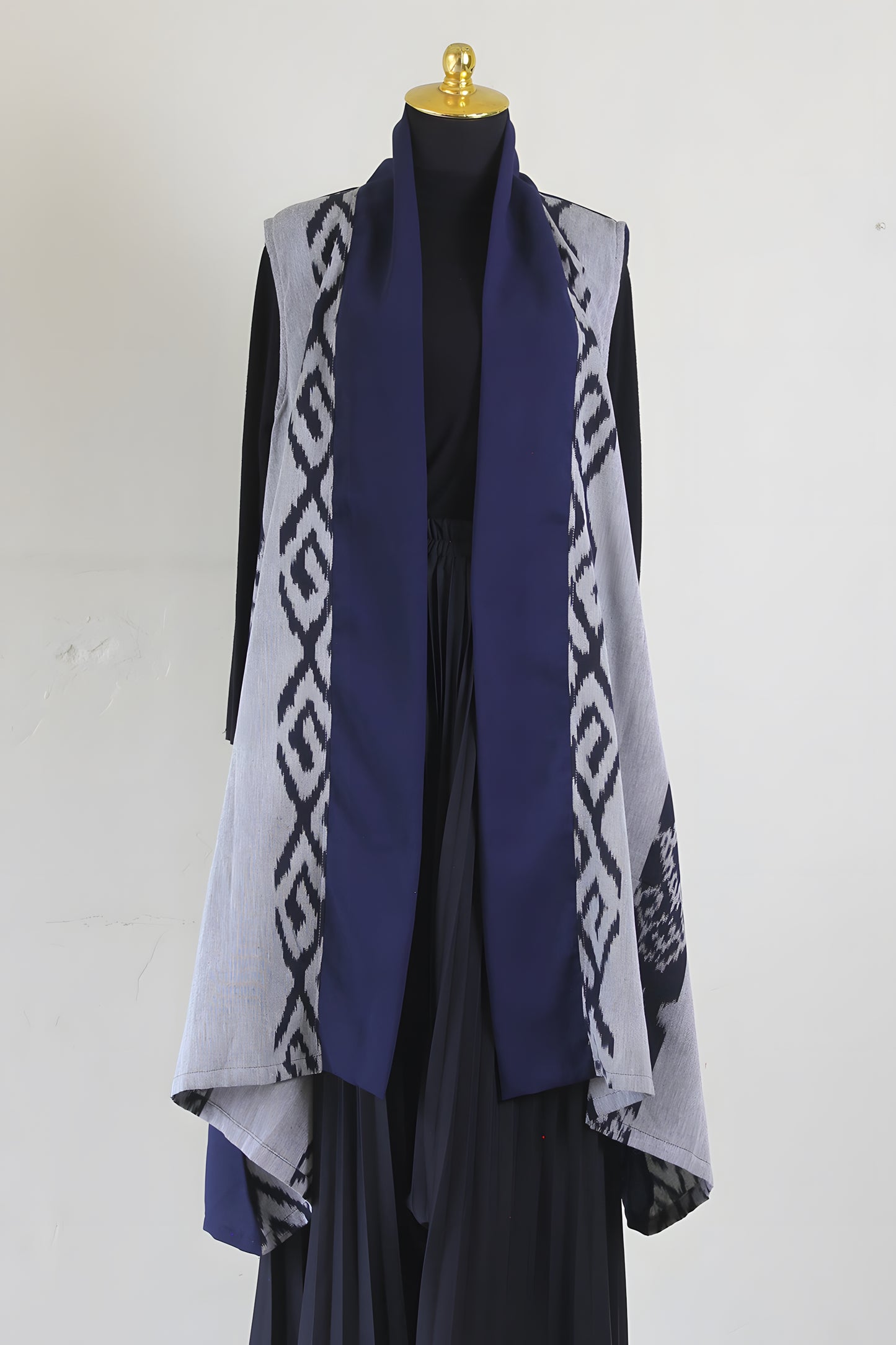 Kila Navy Grey III Tenun Long Vest