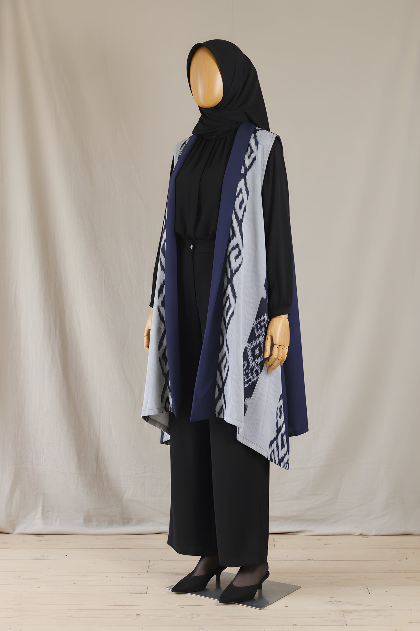 Kila Navy Grey III Tenun Long Vest