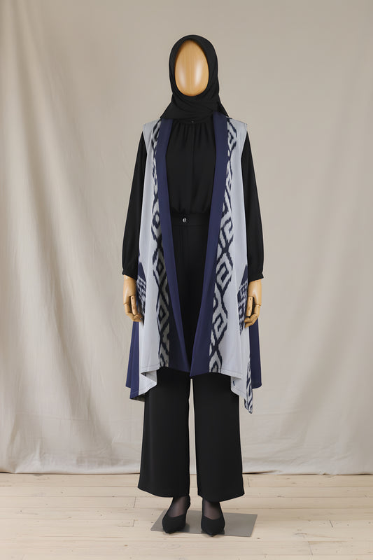 Kila Navy Grey III Tenun Long Vest