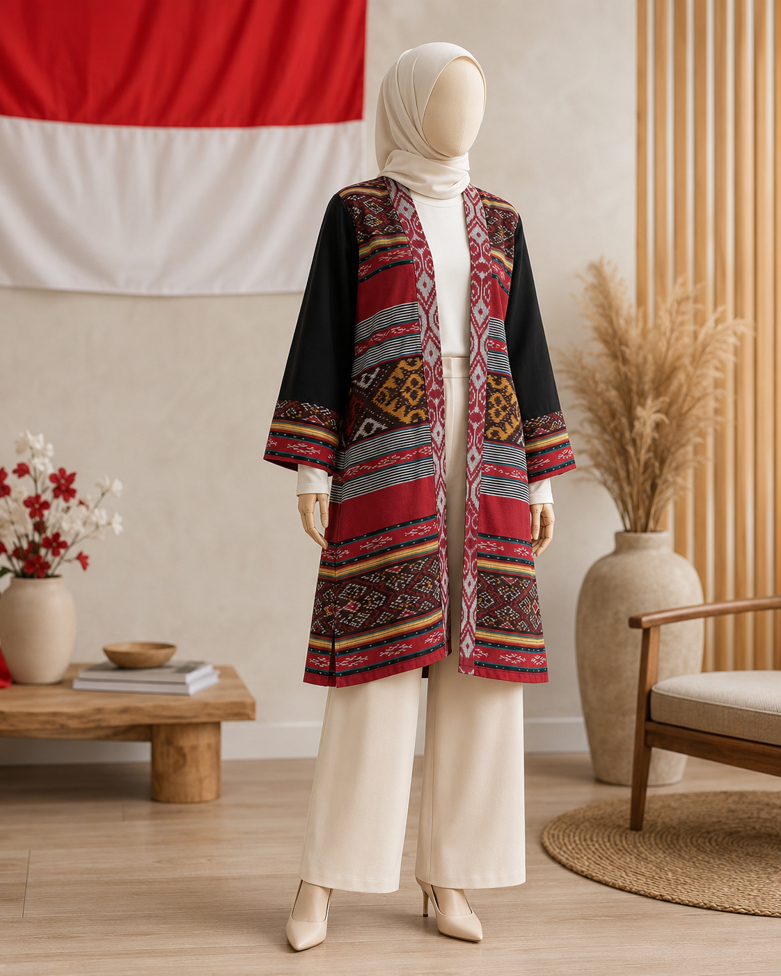 Mujde Rose Black Tenun Long Cardigan