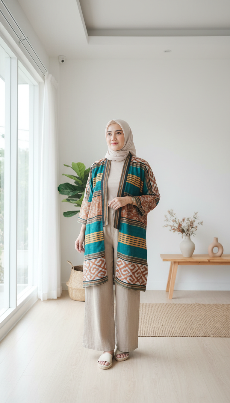 Muna Green Tenun Long Cardigan