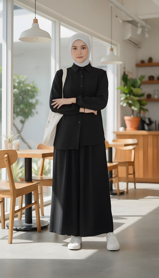 Nora Hannah Black Basic Shirt & Culotte