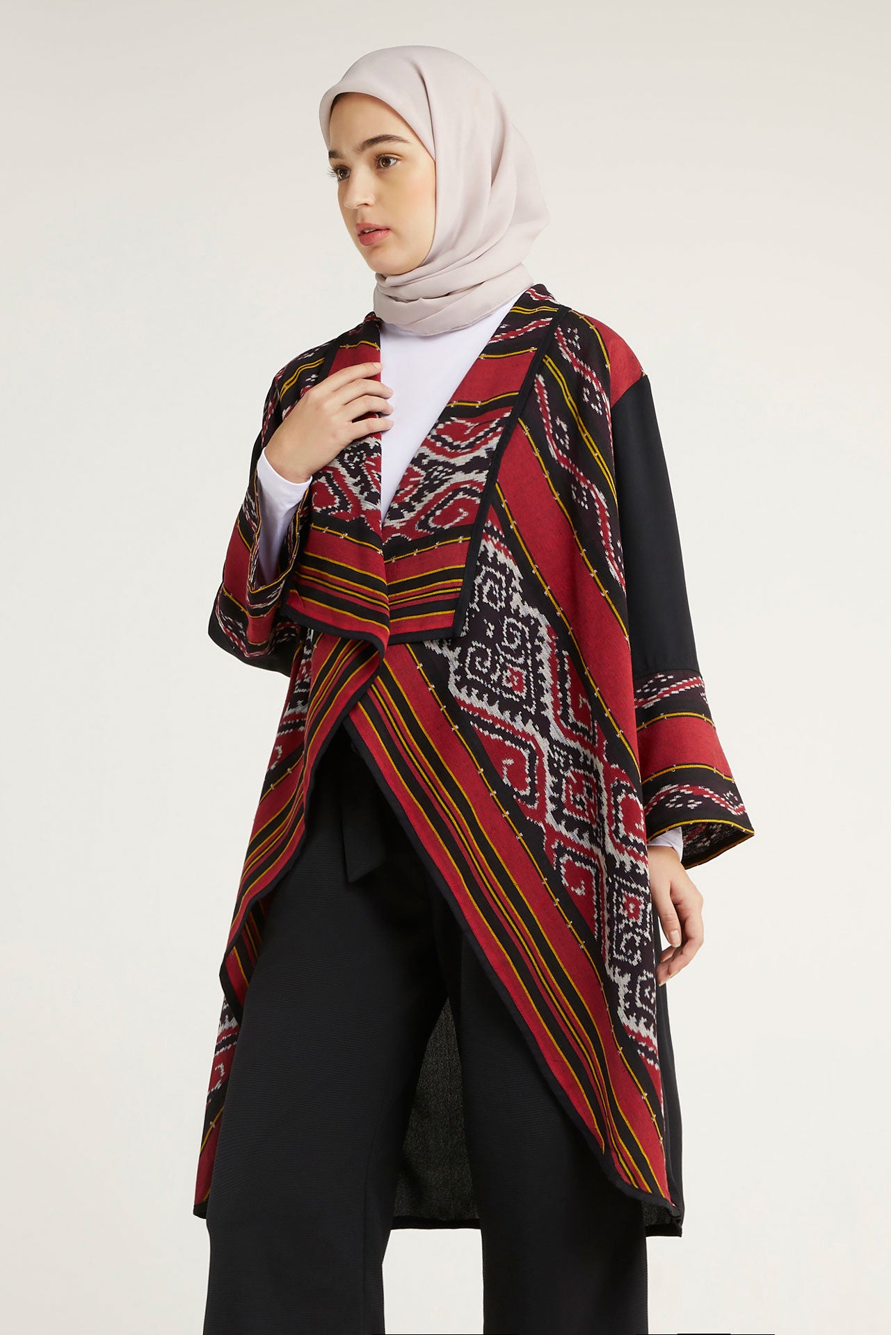 Sevinc Red Tenun Long Cardigan