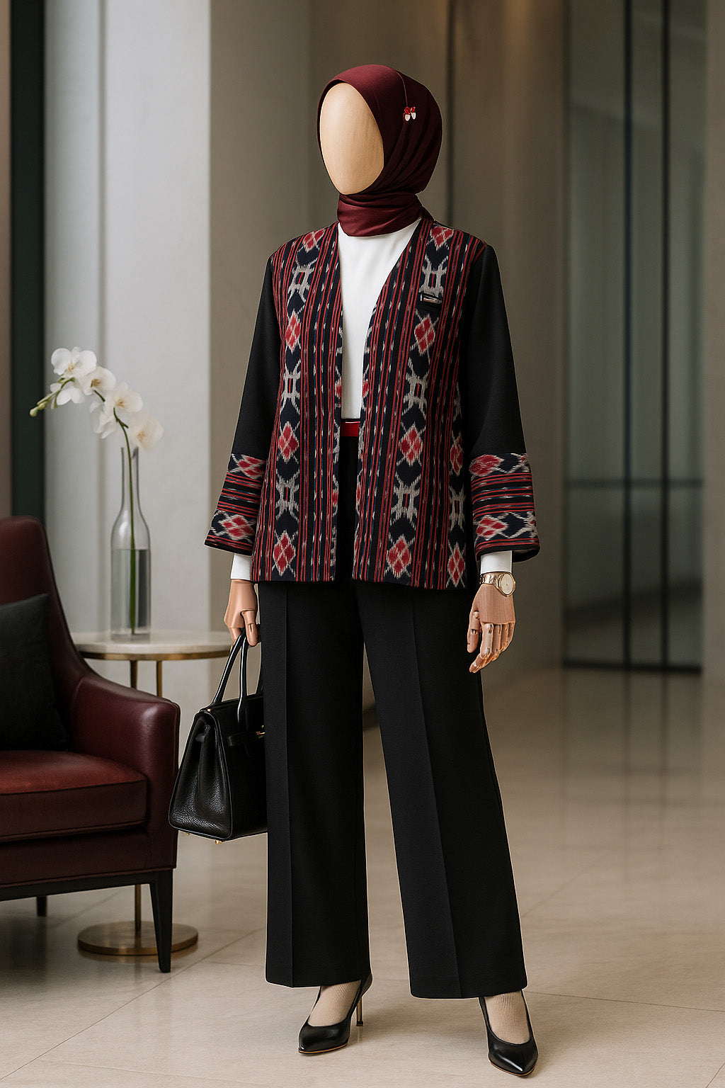 Freya Black Red Tenun Outer