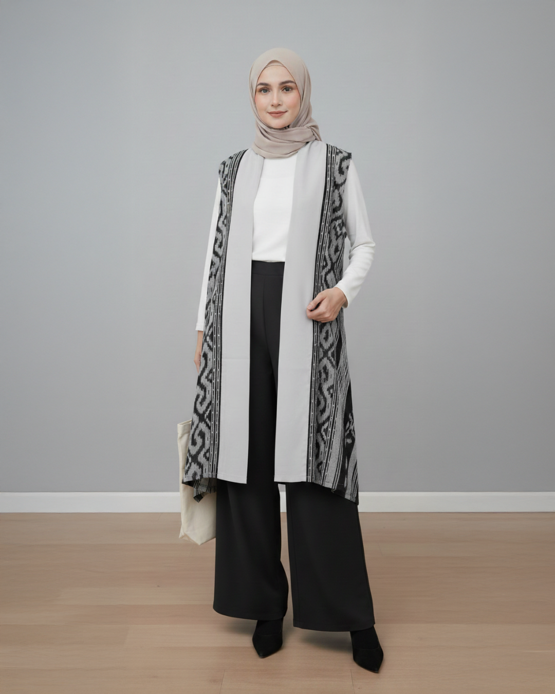 Kila Grey Tenun Long Vest