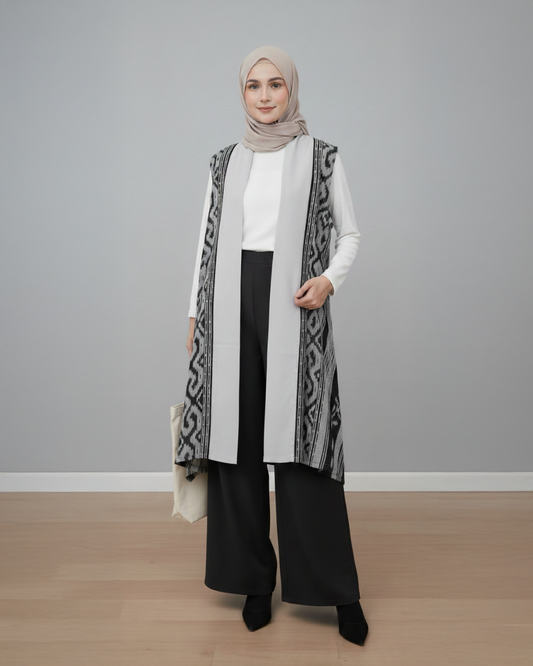Kila Grey Tenun Long Vest