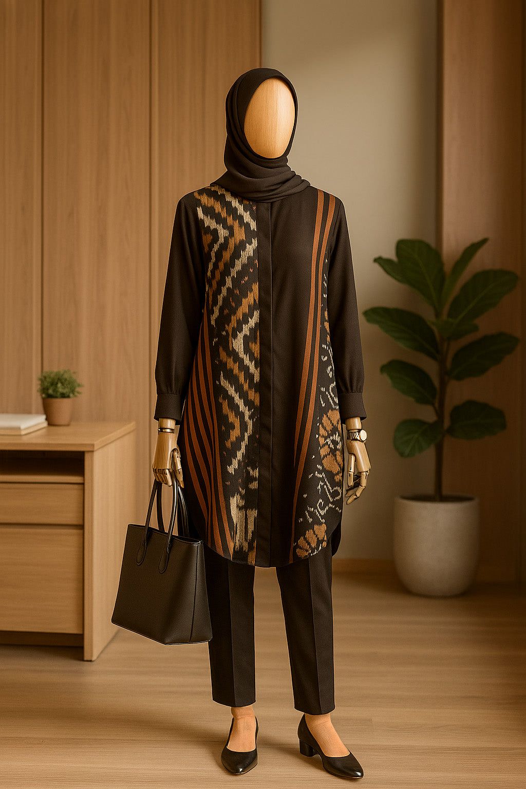 Viera Black Brown Tenun Tunic