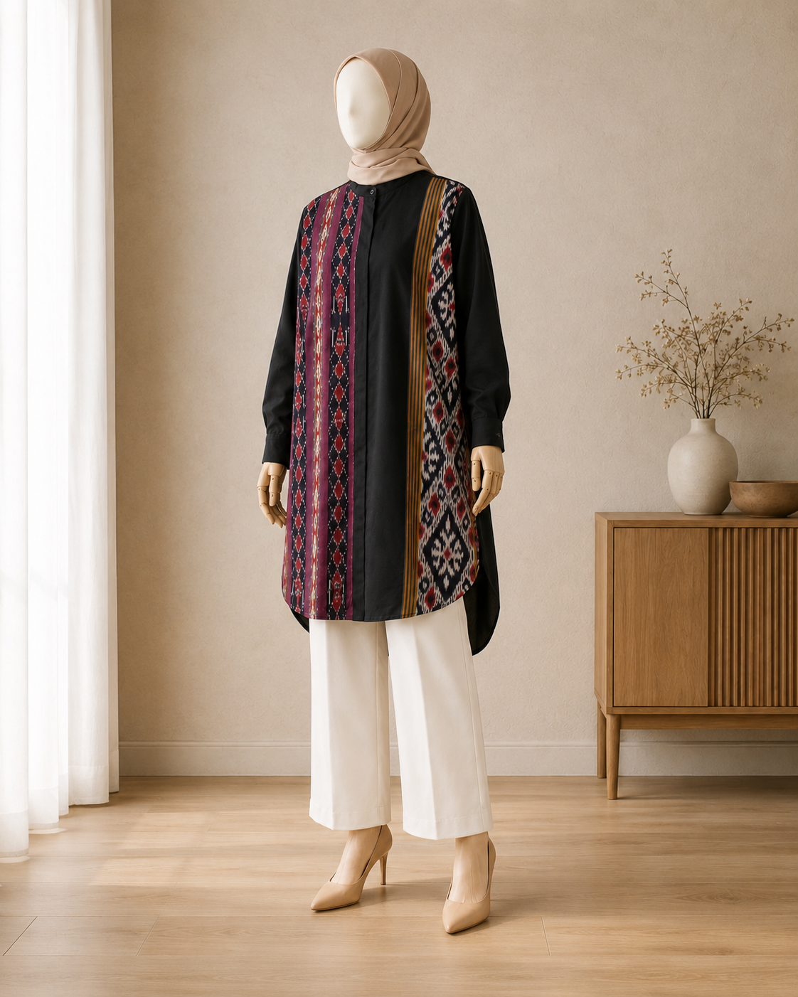 Viera Black Burgundy Oversize Tenun Tunic