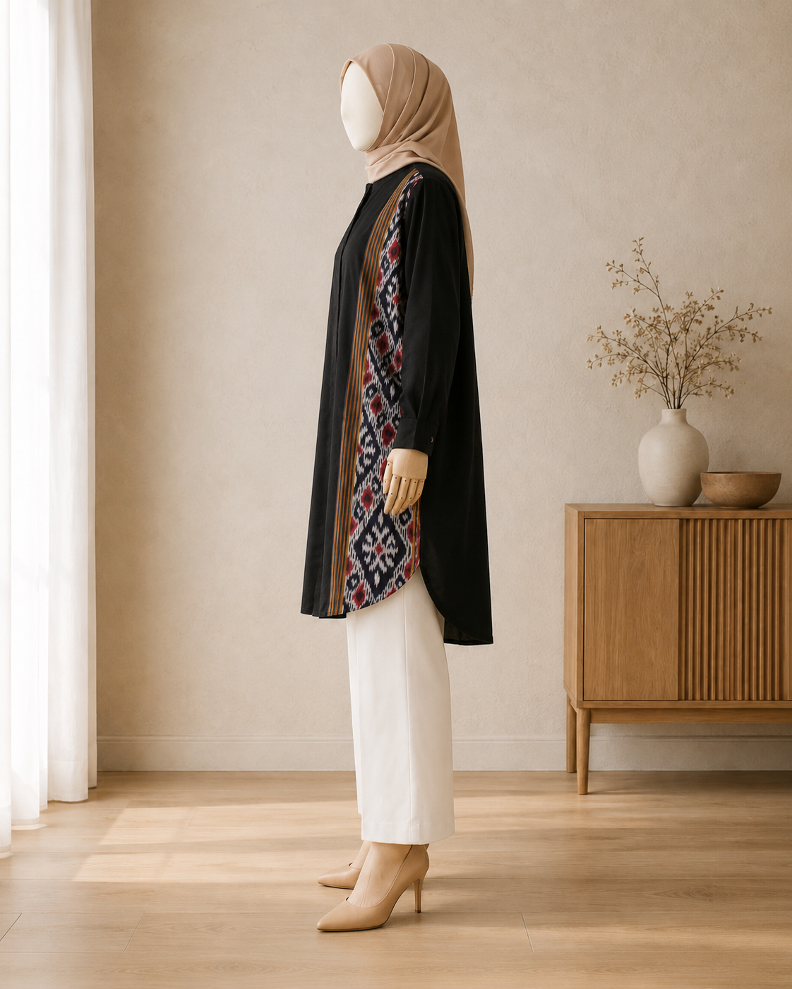 Viera Black Burgundy Oversize Tenun Tunic