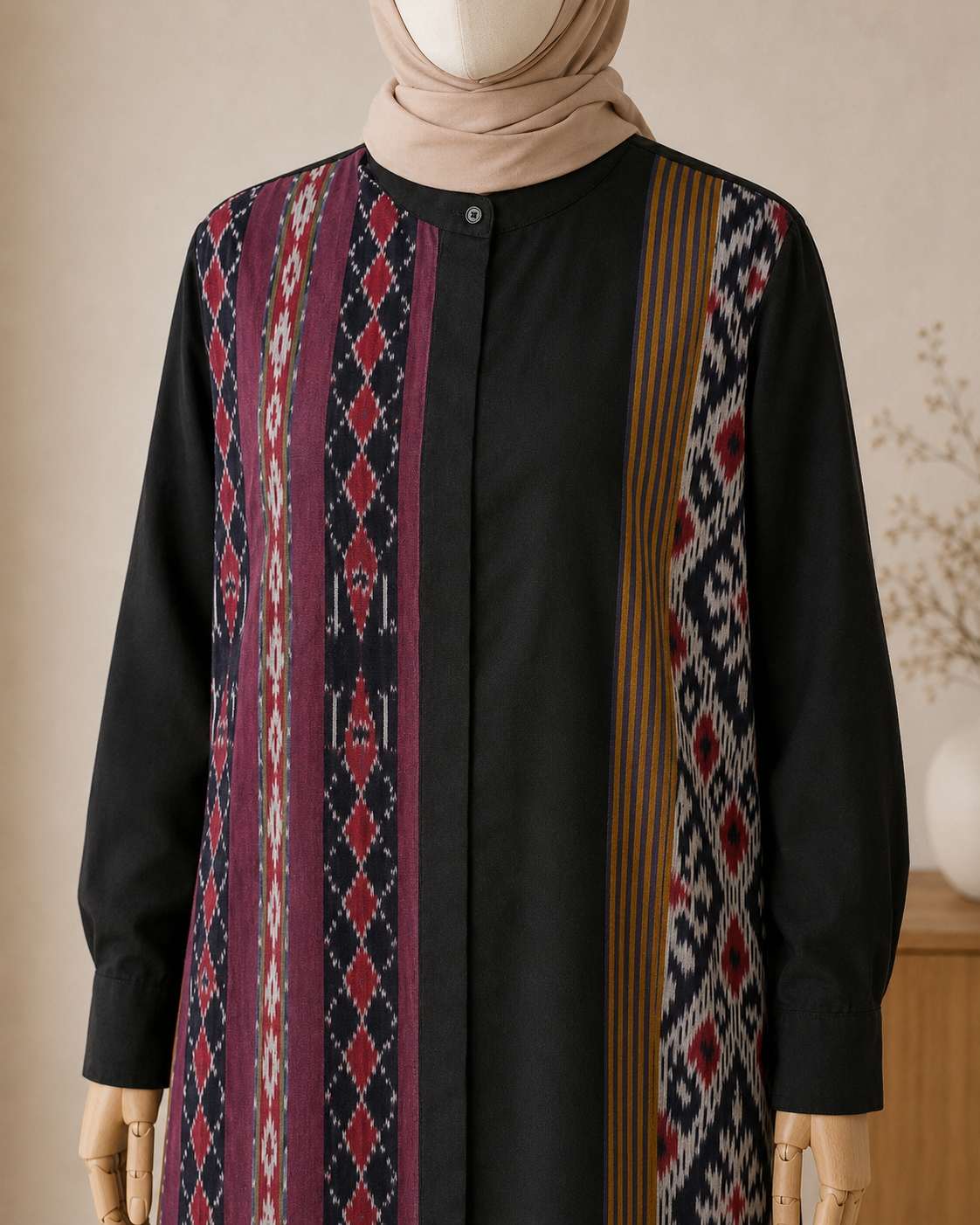 Viera Black Burgundy Oversize Tenun Tunic