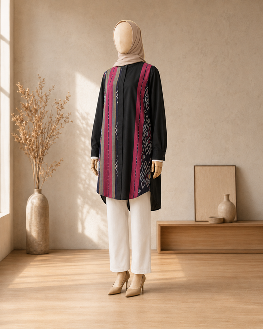 Viera Black Raspberry Oversize Tenun Tunic