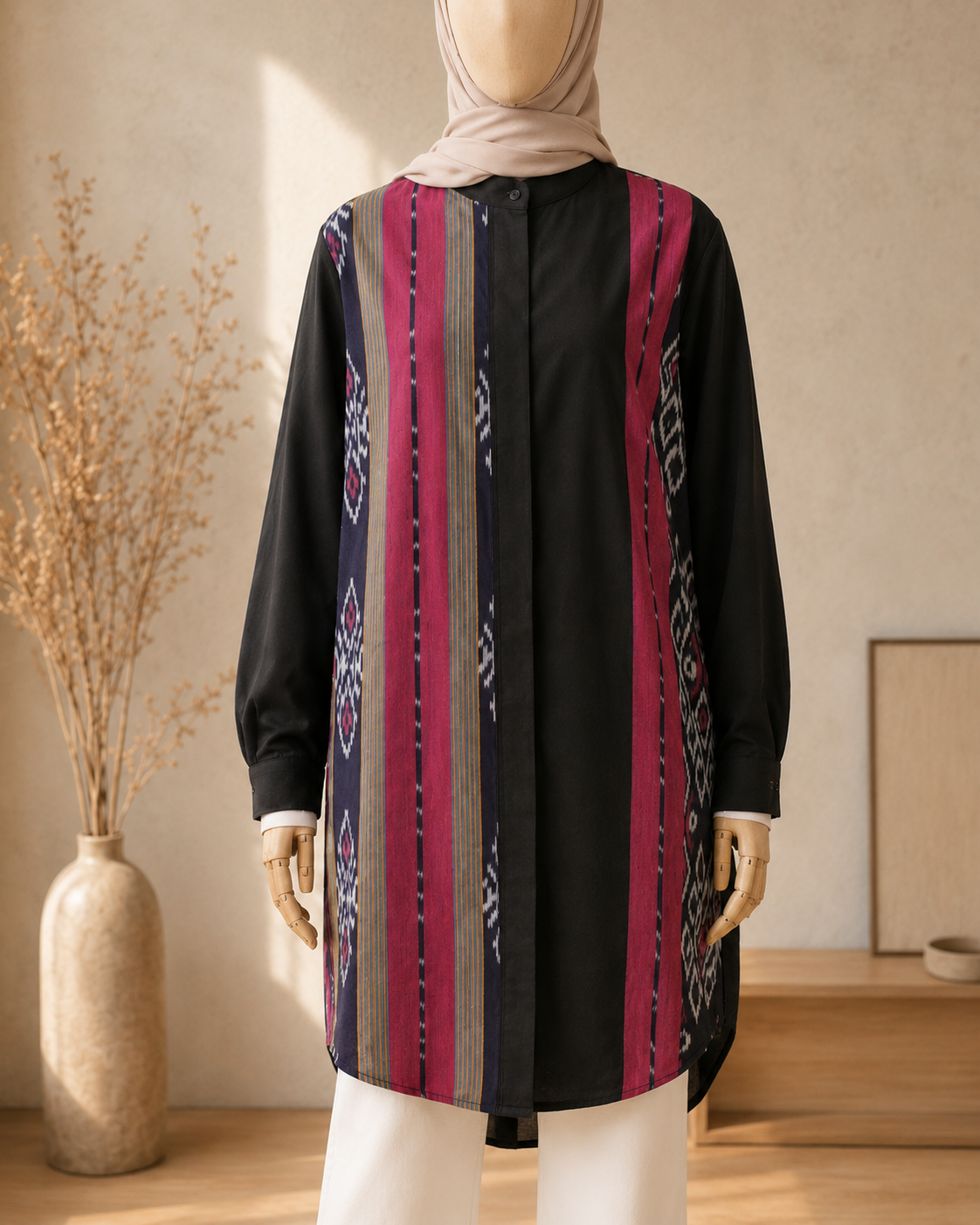 Viera Black Raspberry Oversize Tenun Tunic