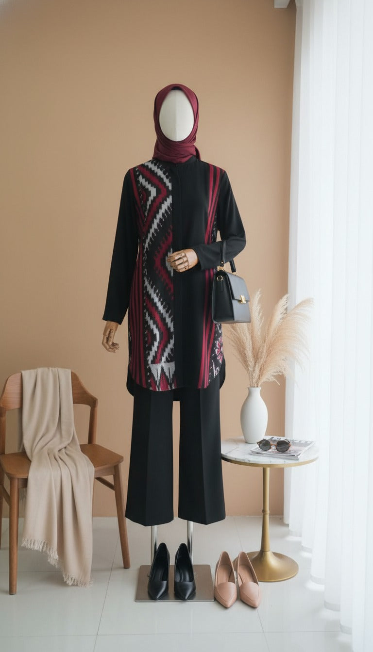 Viera Black Red Tenun Tunic
