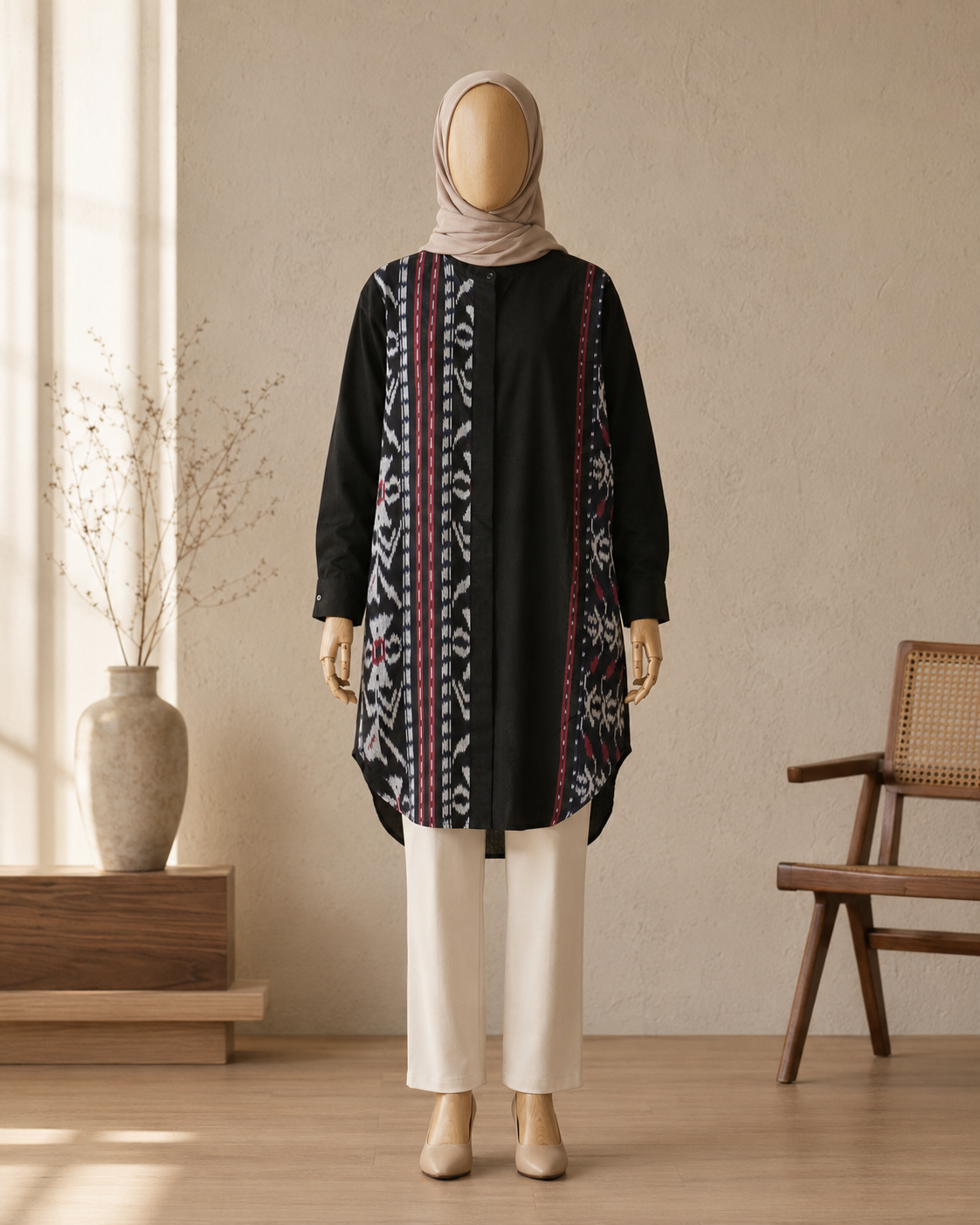 Viera Black Red II Oversize Tenun Tunic