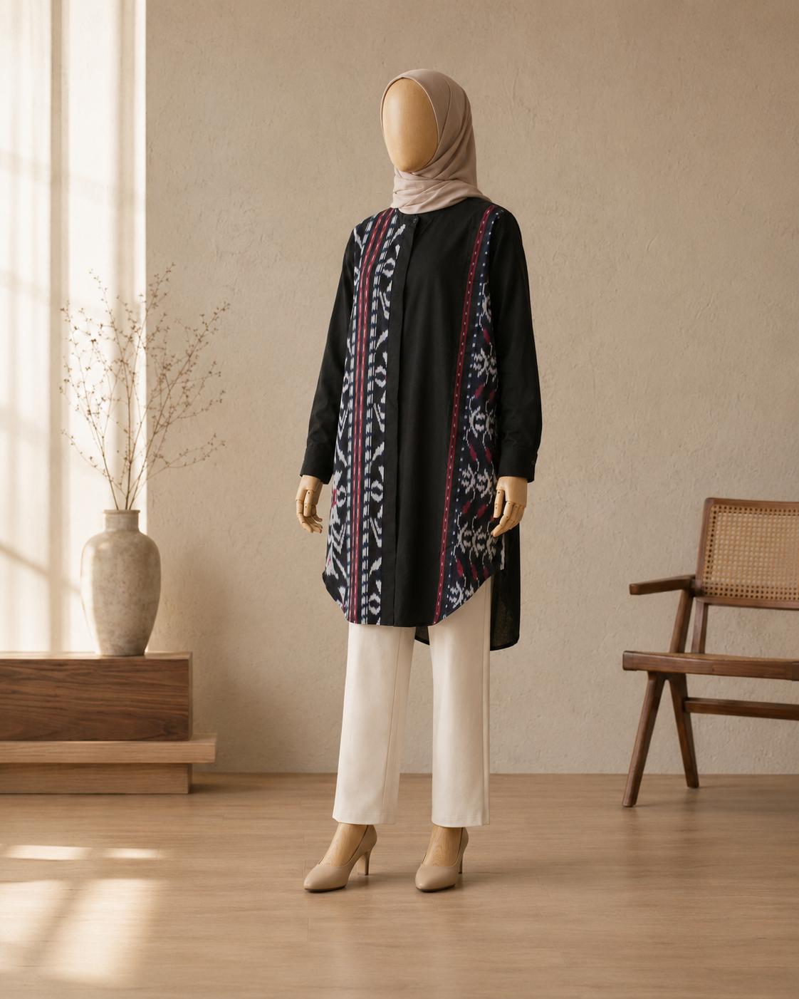 Viera Black Red II Oversize Tenun Tunic