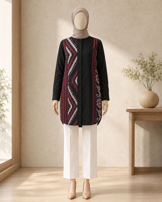 Viera Black Red Tenun Tunic