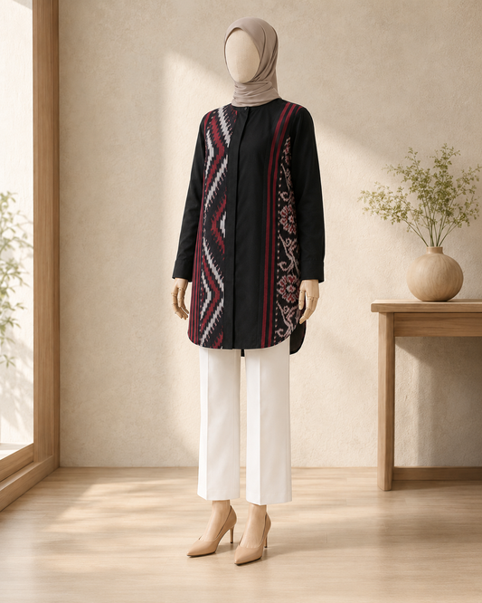 Viera Black Red Tenun Tunic