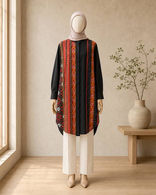 Viera Black Scarlet Oversize Tenun Tunic
