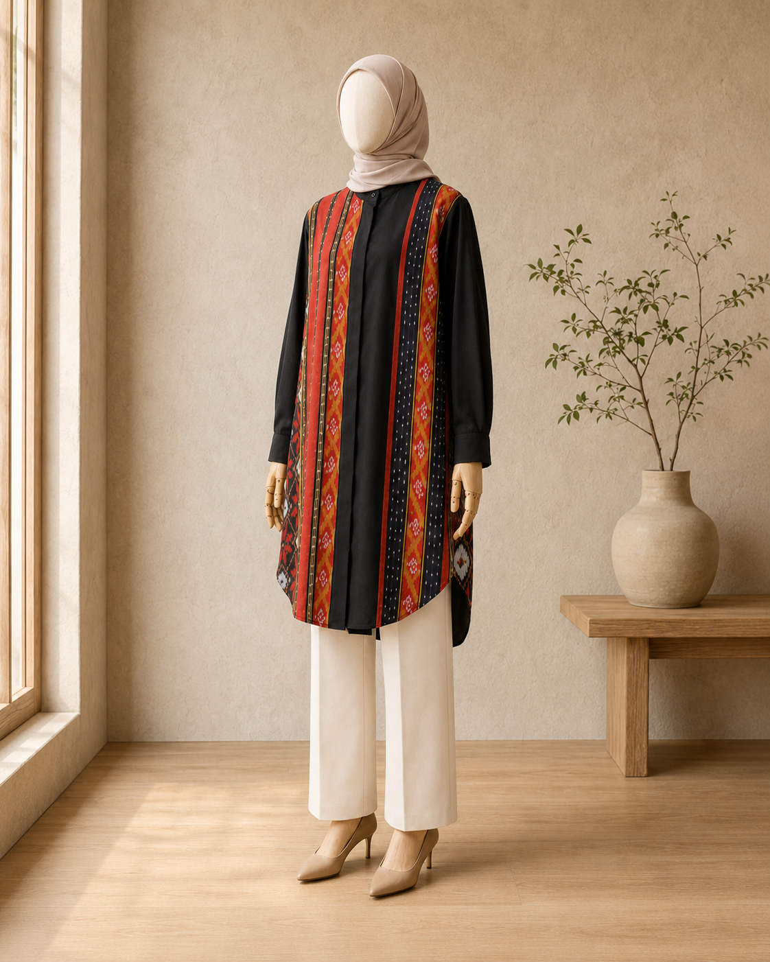 Viera Black Scarlet Oversize Tenun Tunic