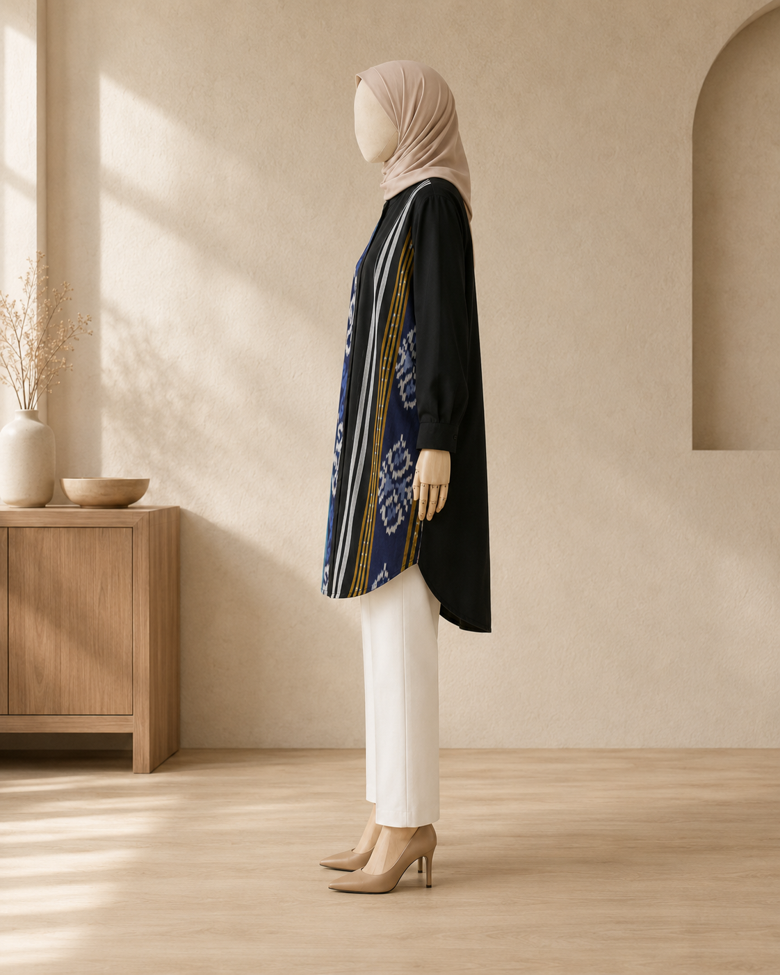 Viera Black Teal Oversize Tenun Tunic