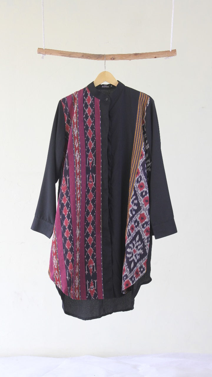 Viera Black Burgundy Oversize Tenun Tunic