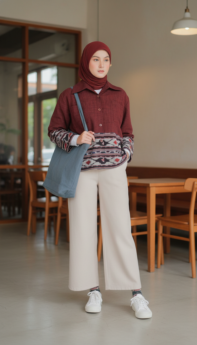 Yelina Red Tenun Crop Shirt