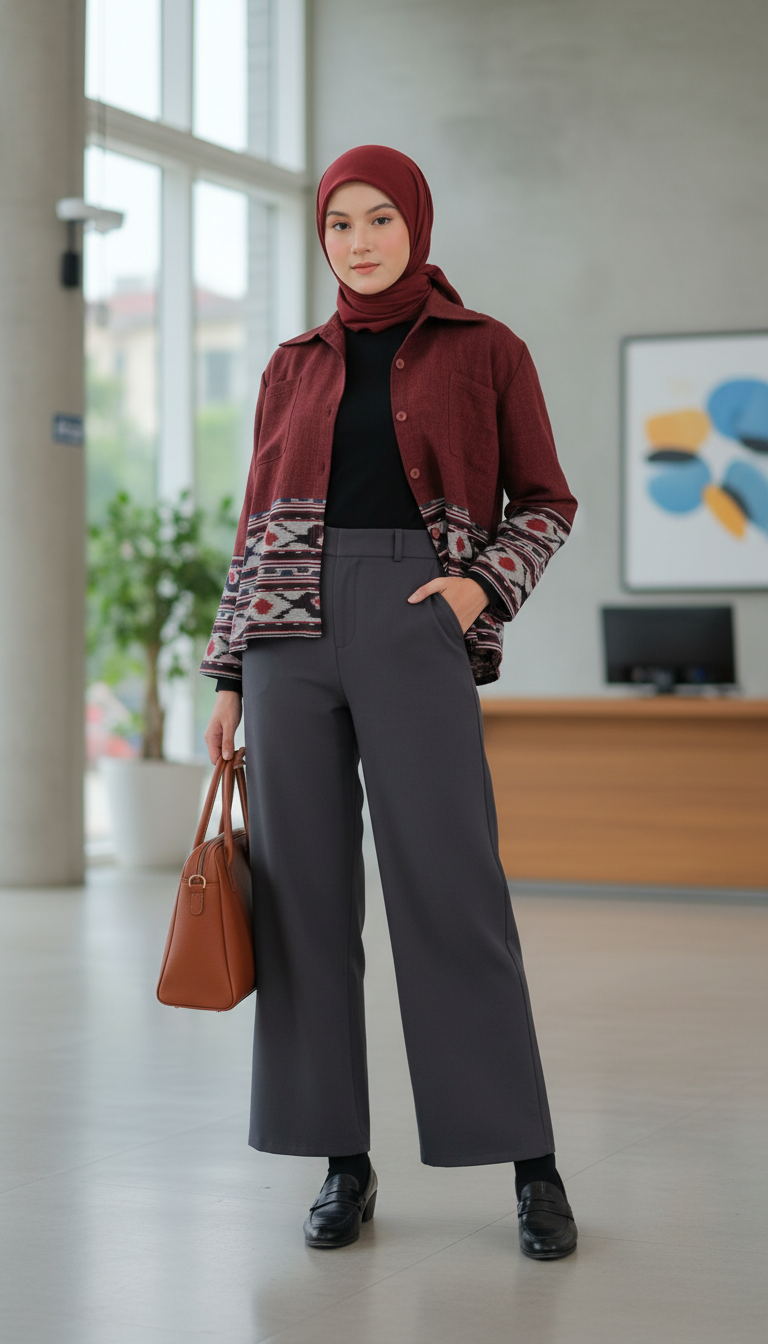 Yelina Red Tenun Crop Shirt