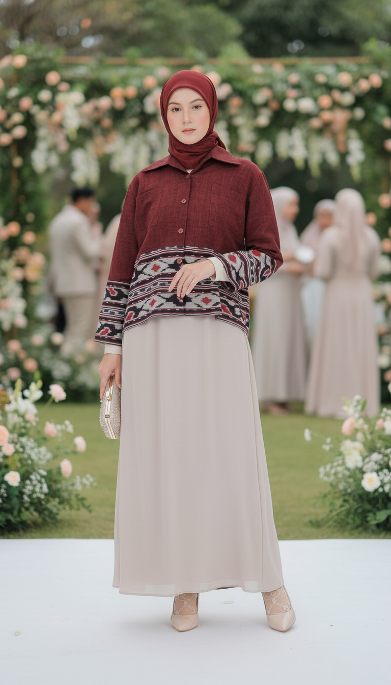 Yelina Red Tenun Crop Shirt