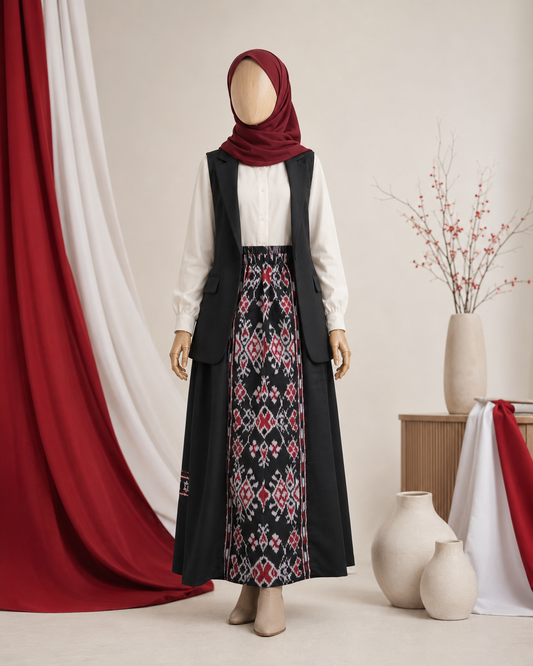 Zelira Black Red Tenun Skirt